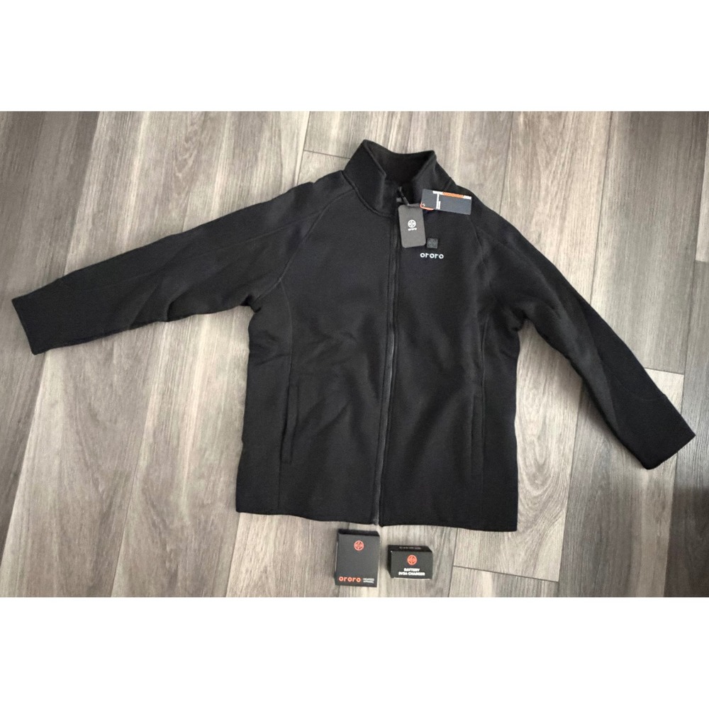 Ororo Men Heated Fleece Jacket Black Winter Coat 2XL W/Battery & Chargeer NWT